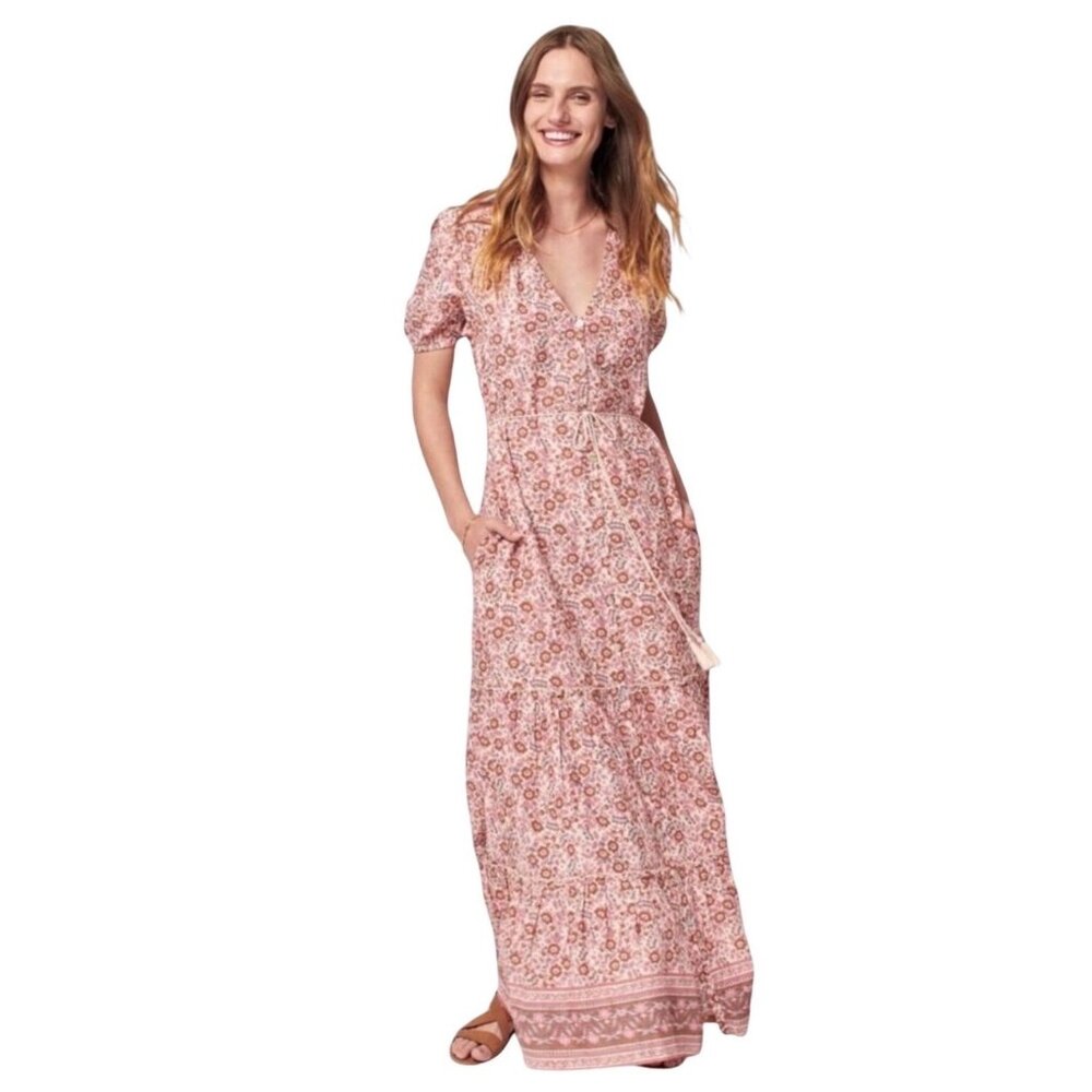 Faherty Orinda Earth Block Floral Maxi Dress A-line Silhouette Size XS New
